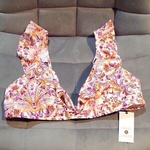 SHADE & SHORE PAISLEY PURPLE AND GOLD BIKINI TOP. LARGE/ NWT
